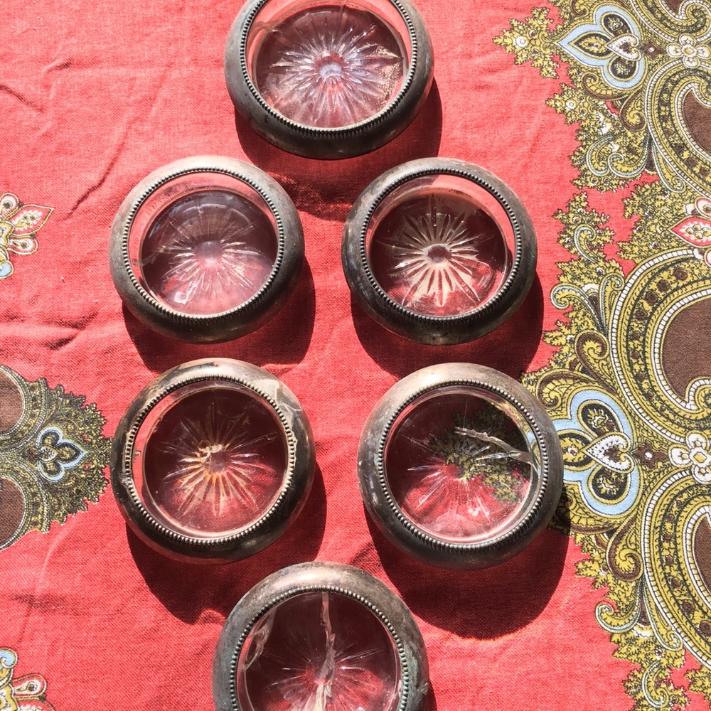 6 Sterling and crystal coasters
